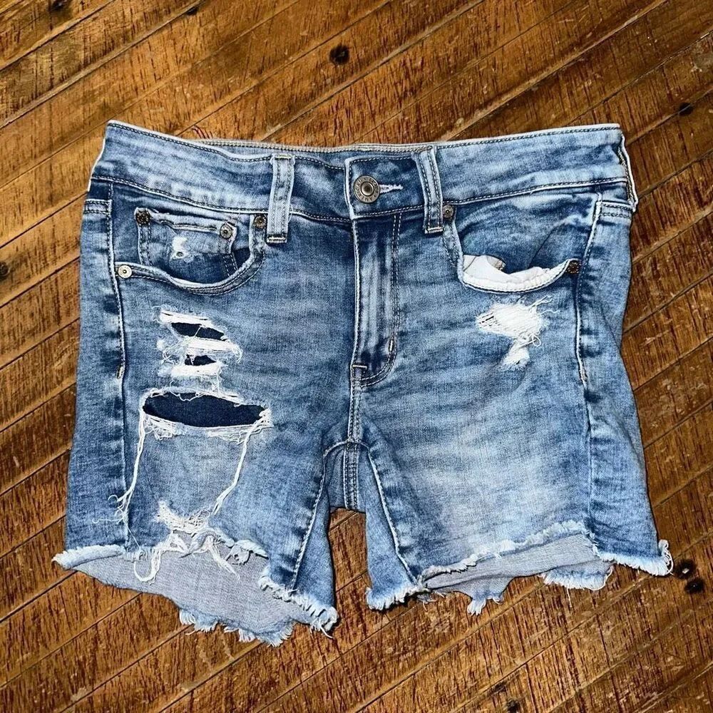 American Eagle distressed denim midi destroyed shorts